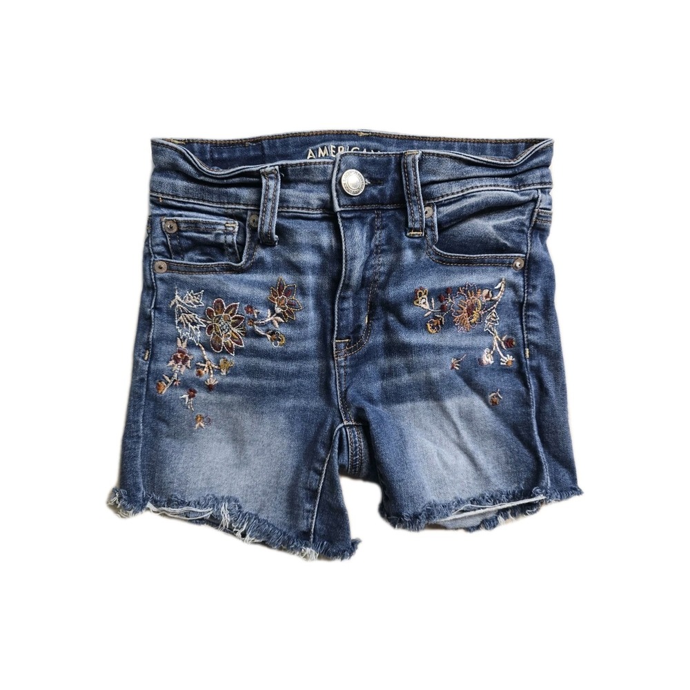 American Eagle Women's Denim Shorts 0 Hi-rise Shortie Blue Floral